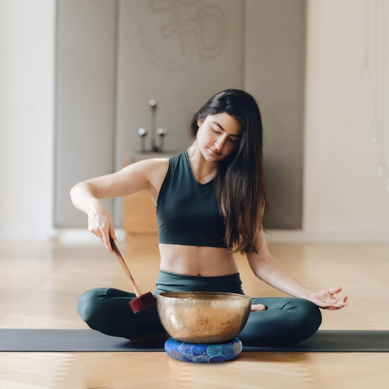 UPCEED Singing Bowl Cushion for Tibetan Singing Bowls, Handmade Silk Brocade Round Cushion Pillow for Sound Healing and Crystal Sound Bowls Accessories(DeepBlue,6.7 Inch) - Image 3